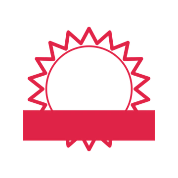 An open 18-point badge with pronounced scallops, with a straight ribbon.
