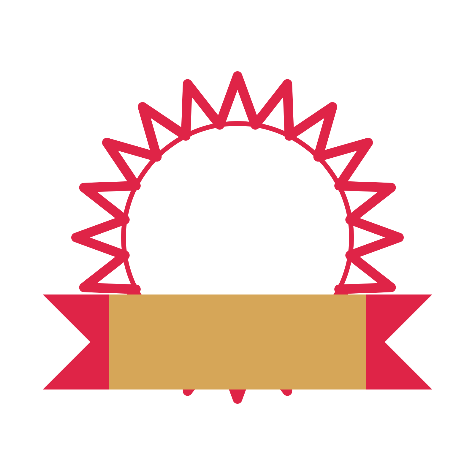 An open 20-point badge with deep scallops, with a folded ribbon.