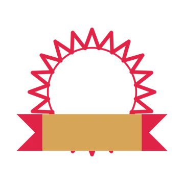 An open 20-point badge with deep scallops, with a folded ribbon.