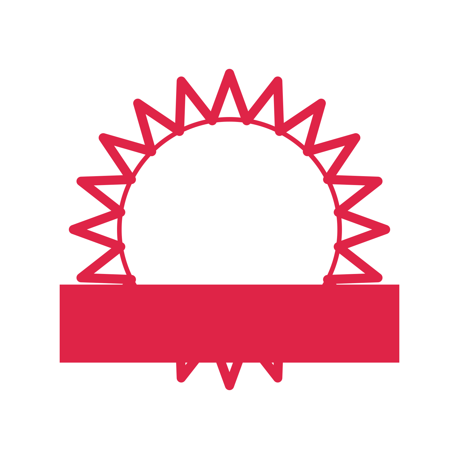 An open 20-point badge with deep scallops, with a straight ribbon.