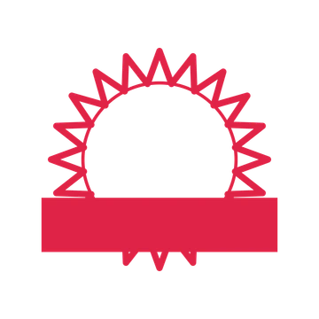 An open 20-point badge with deep scallops, with a straight ribbon.