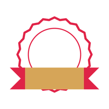 An open 20-point badge with shallow scallops, with a folded ribbon.