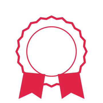An open 20-point badge with shallow scallops, with a split ribbon.
