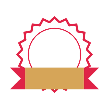 An open 20-point badge with soft scallops, with a folded ribbon.
