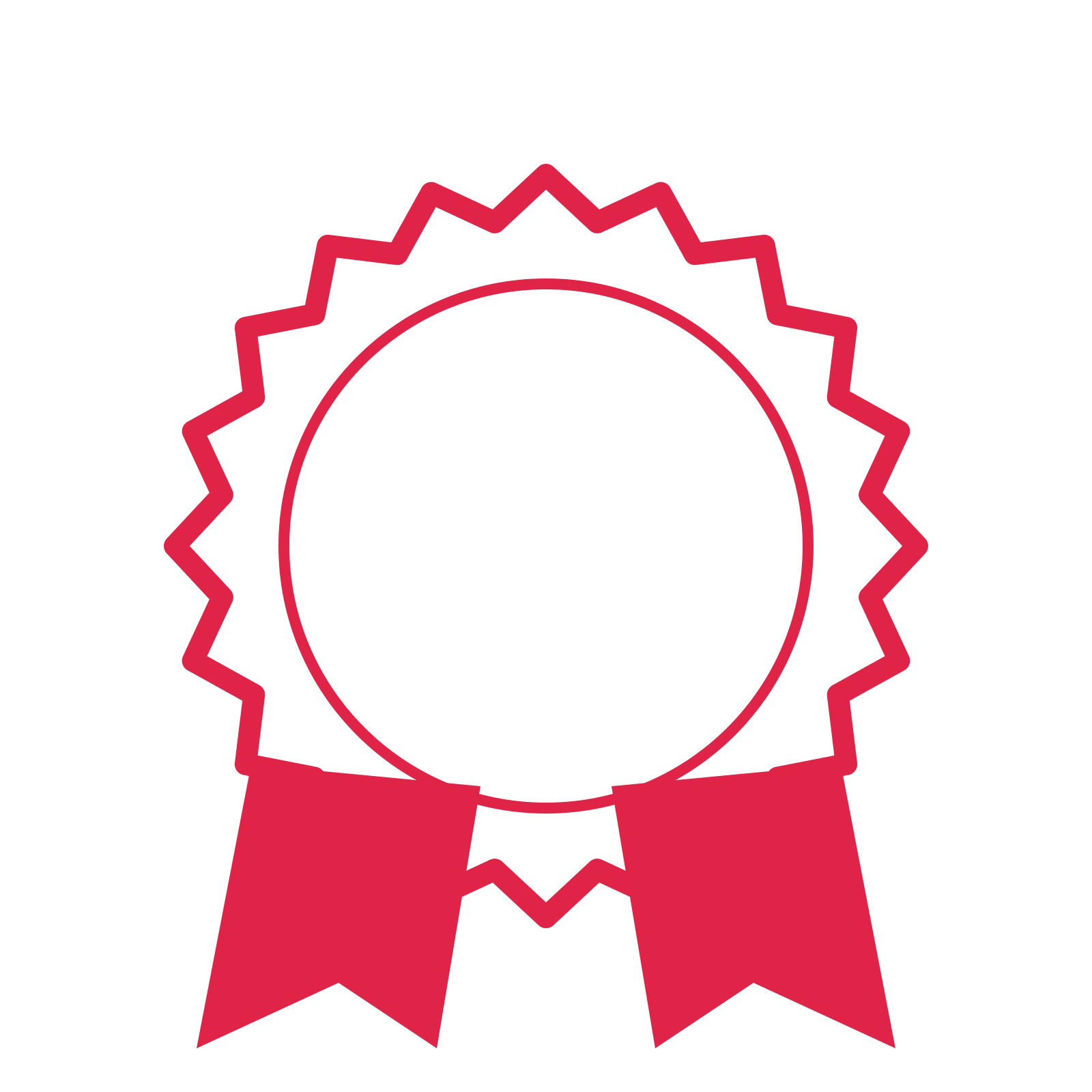 An open 20-point badge with soft scallops, with a split ribbon.