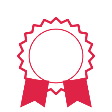 An open 20-point badge with soft scallops, with a split ribbon.