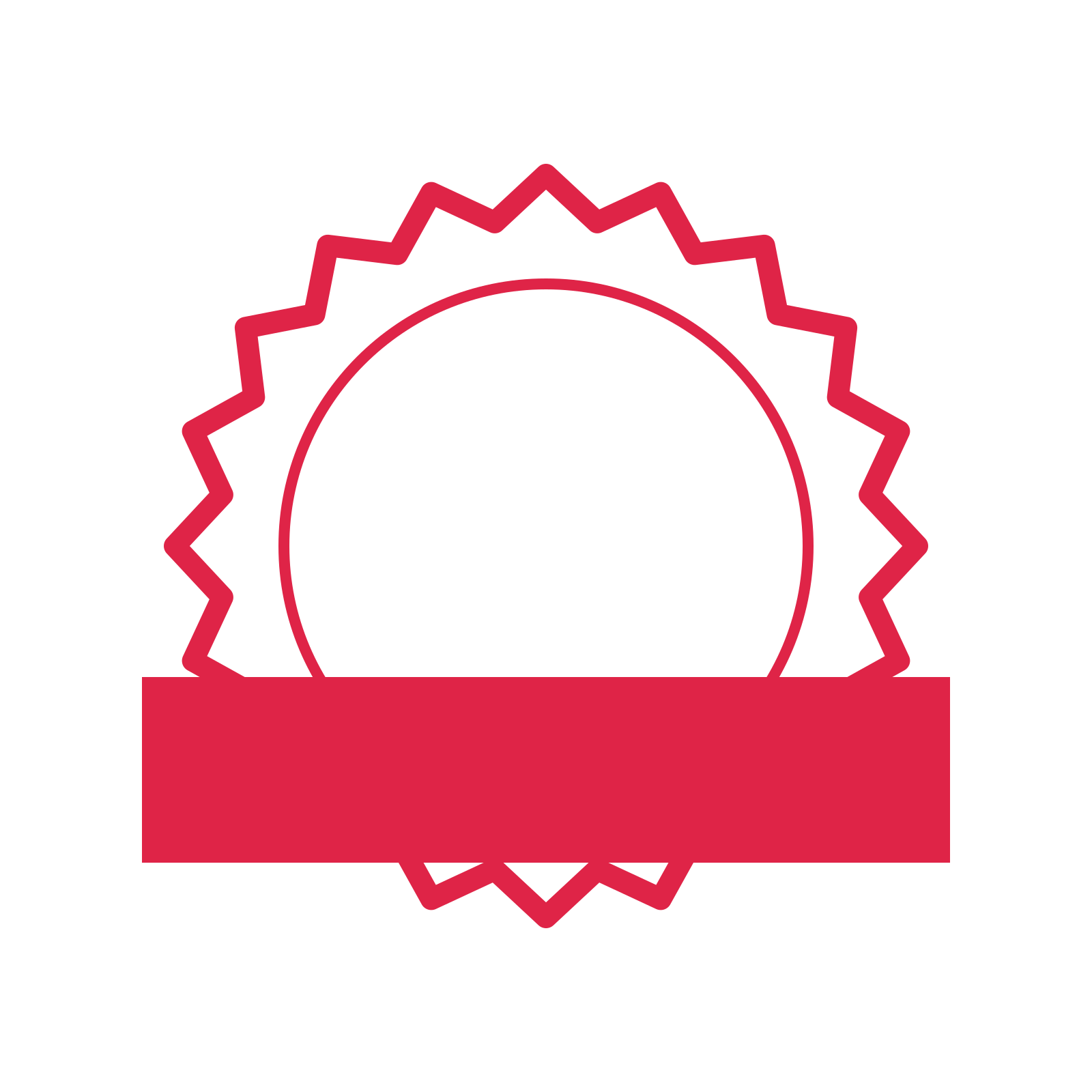 An open 20-point badge with soft scallops, with a straight ribbon.