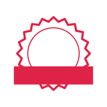 An open 20-point badge with soft scallops, with a straight ribbon.