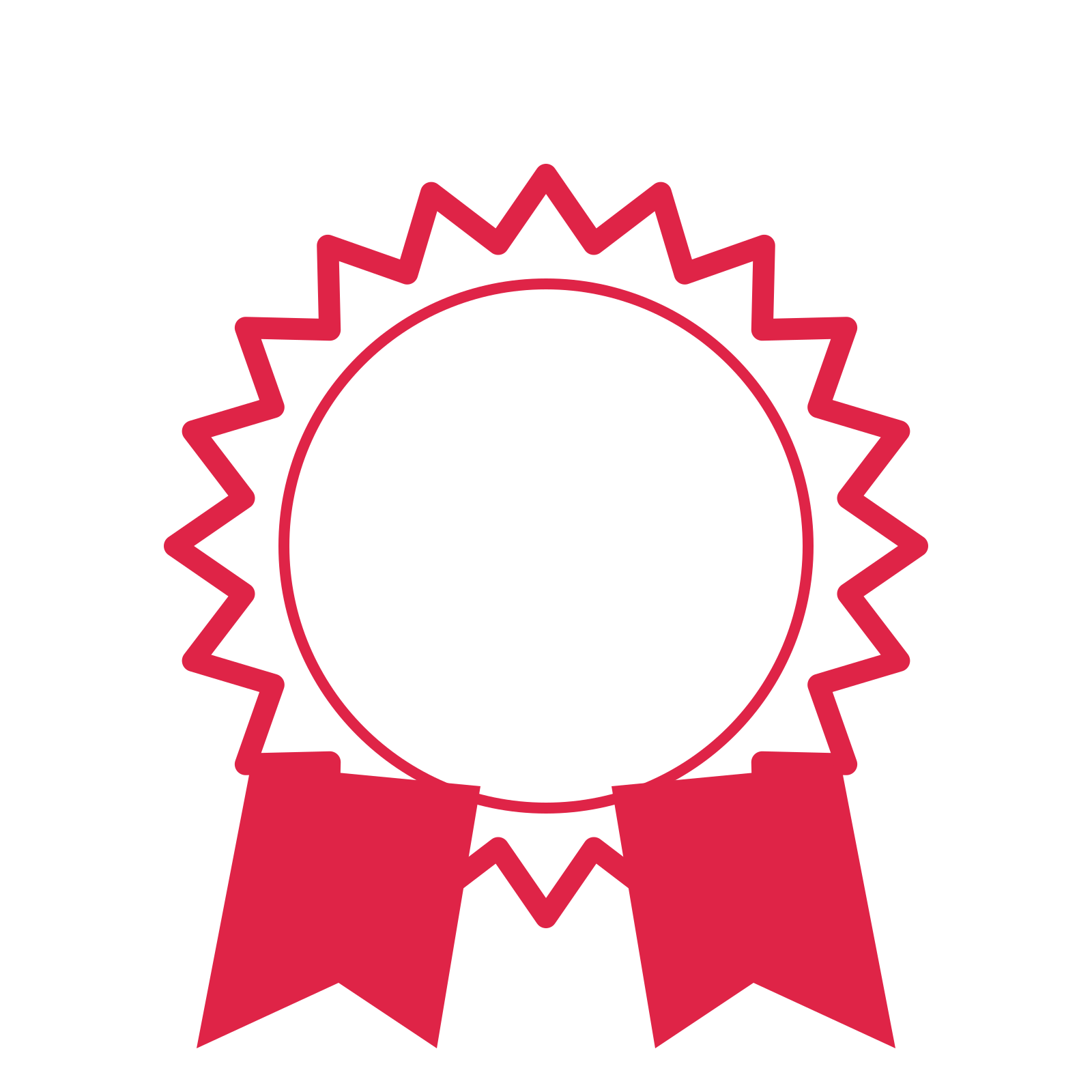 An open 20-point badge with classic scallops, with a split ribbon.