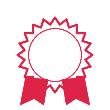 An open 20-point badge with classic scallops, with a split ribbon.