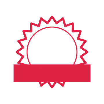 An open 20-point badge with classic scallops, with a straight ribbon.