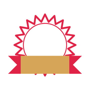 An open 20-point badge with pronounced scallops, with a folded ribbon.