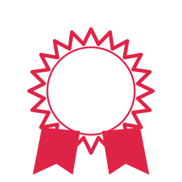An open 20-point badge with pronounced scallops, with a split ribbon.