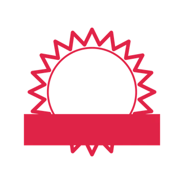 An open 20-point badge with pronounced scallops, with a straight ribbon.