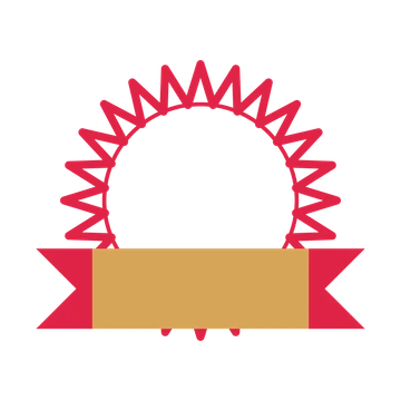 An open 24-point badge with deep scallops, with a folded ribbon.