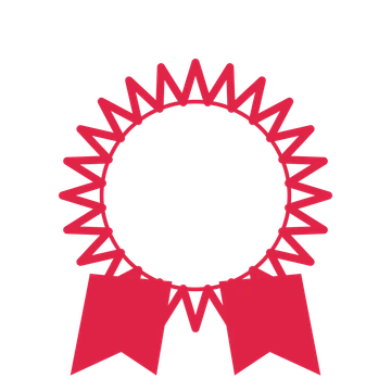 An open 24-point badge with deep scallops, with a split ribbon.