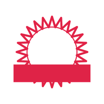 An open 24-point badge with deep scallops, with a straight ribbon.