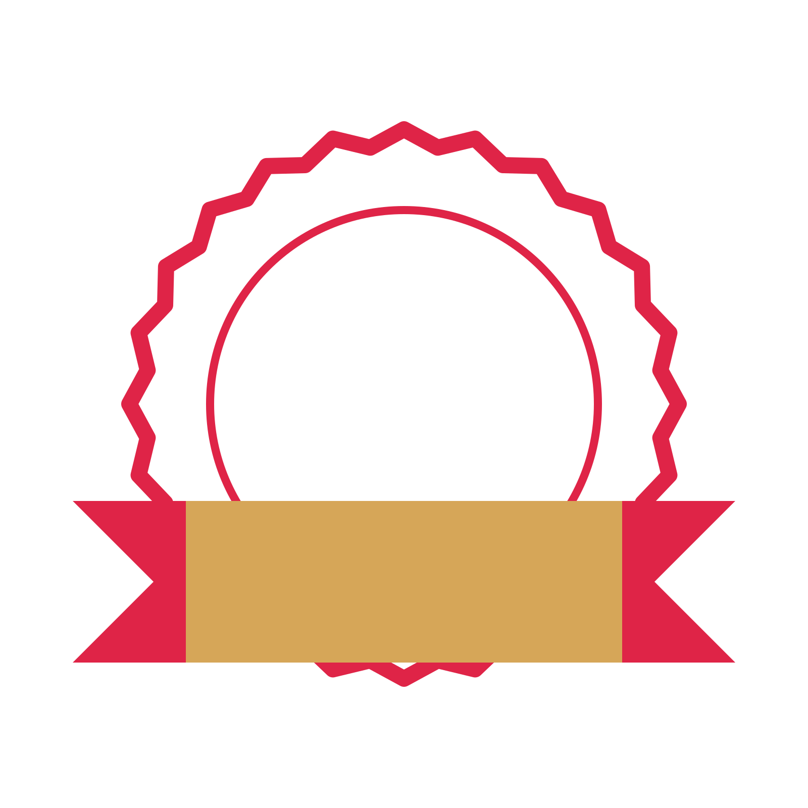 An open 24-point badge with shallow scallops, with a folded ribbon.