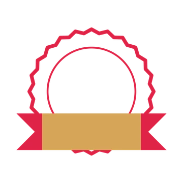 An open 24-point badge with shallow scallops, with a folded ribbon.