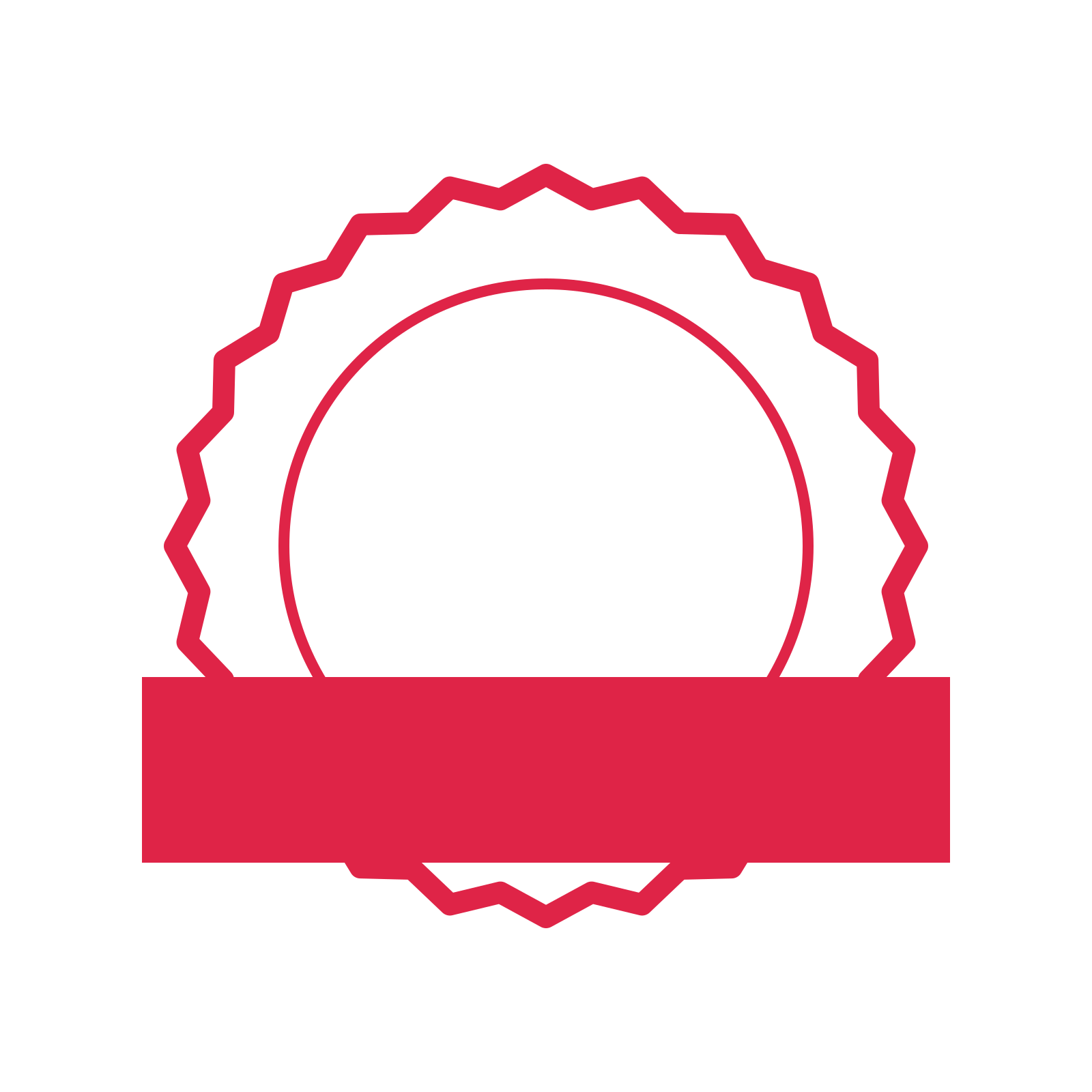 An open 24-point badge with shallow scallops, with a straight ribbon.