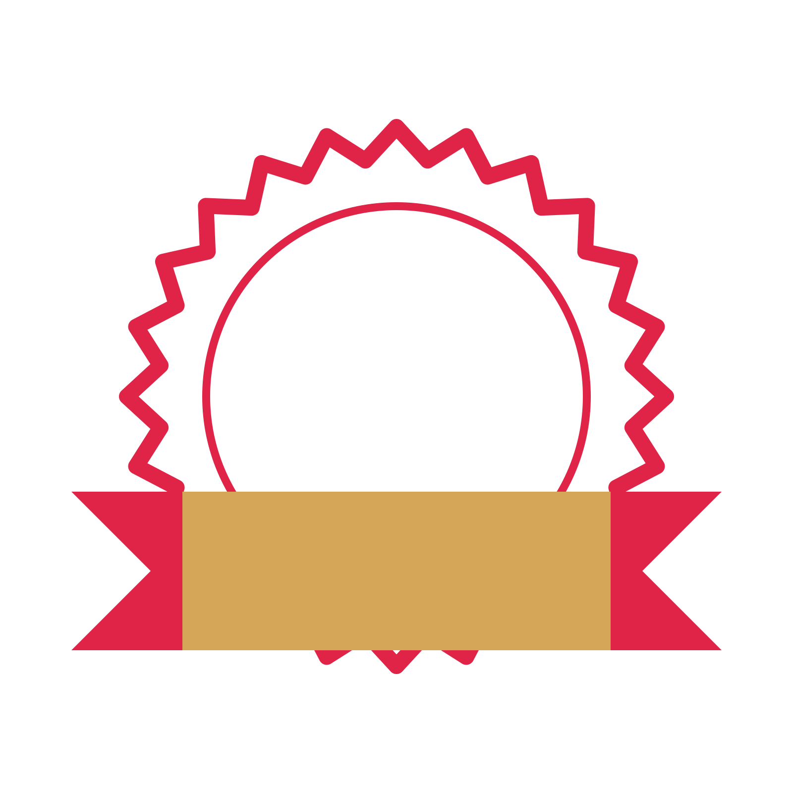 An open 24-point badge with soft scallops, with a folded ribbon.