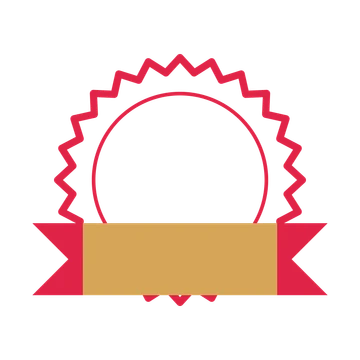An open 24-point badge with soft scallops, with a folded ribbon.