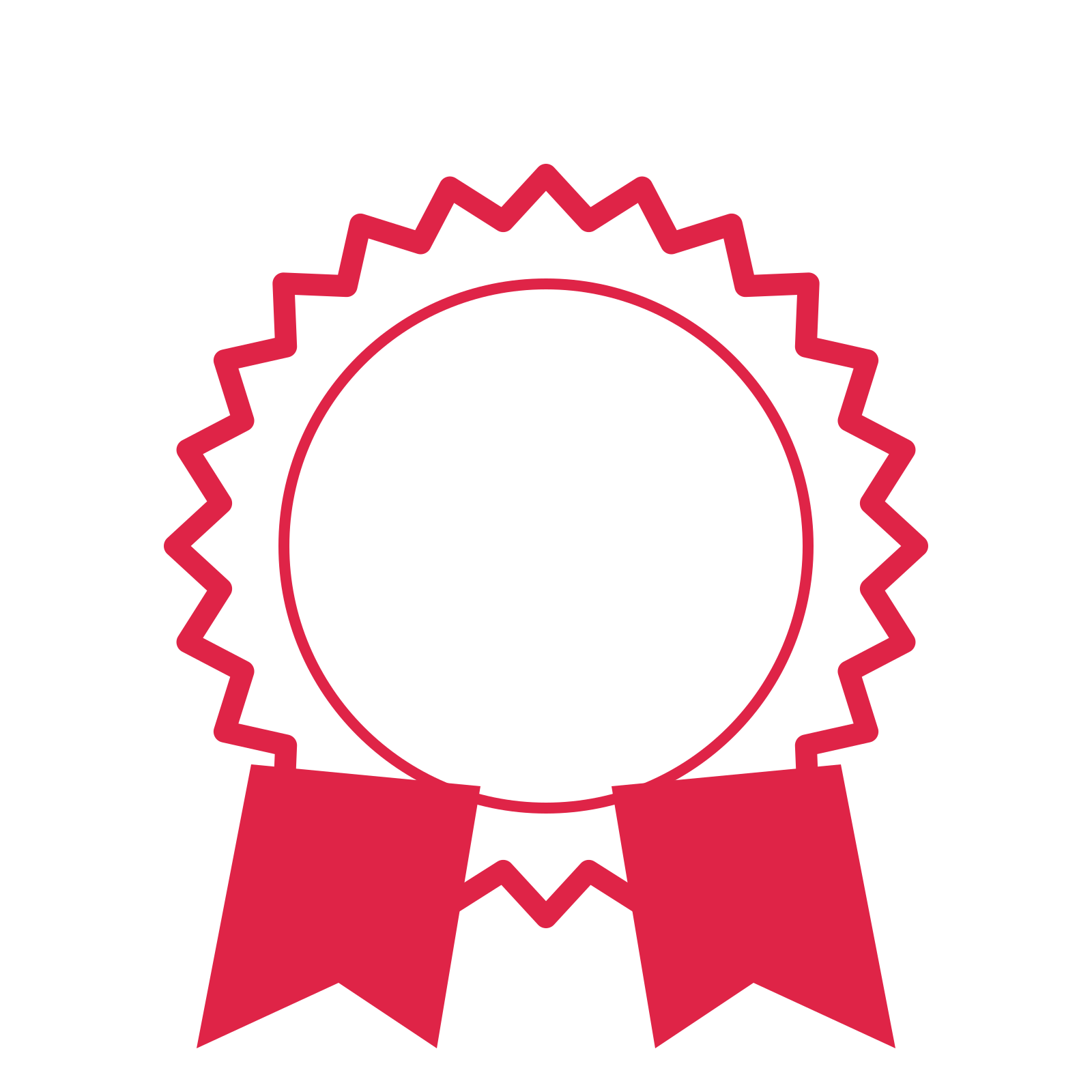 An open 24-point badge with soft scallops, with a split ribbon.