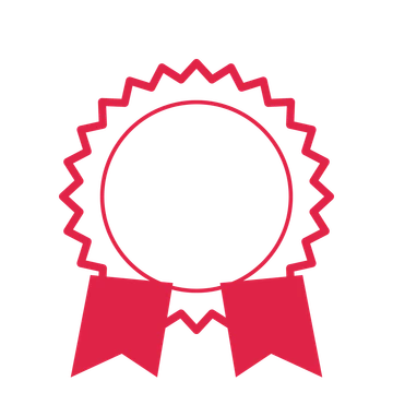 An open 24-point badge with soft scallops, with a split ribbon.