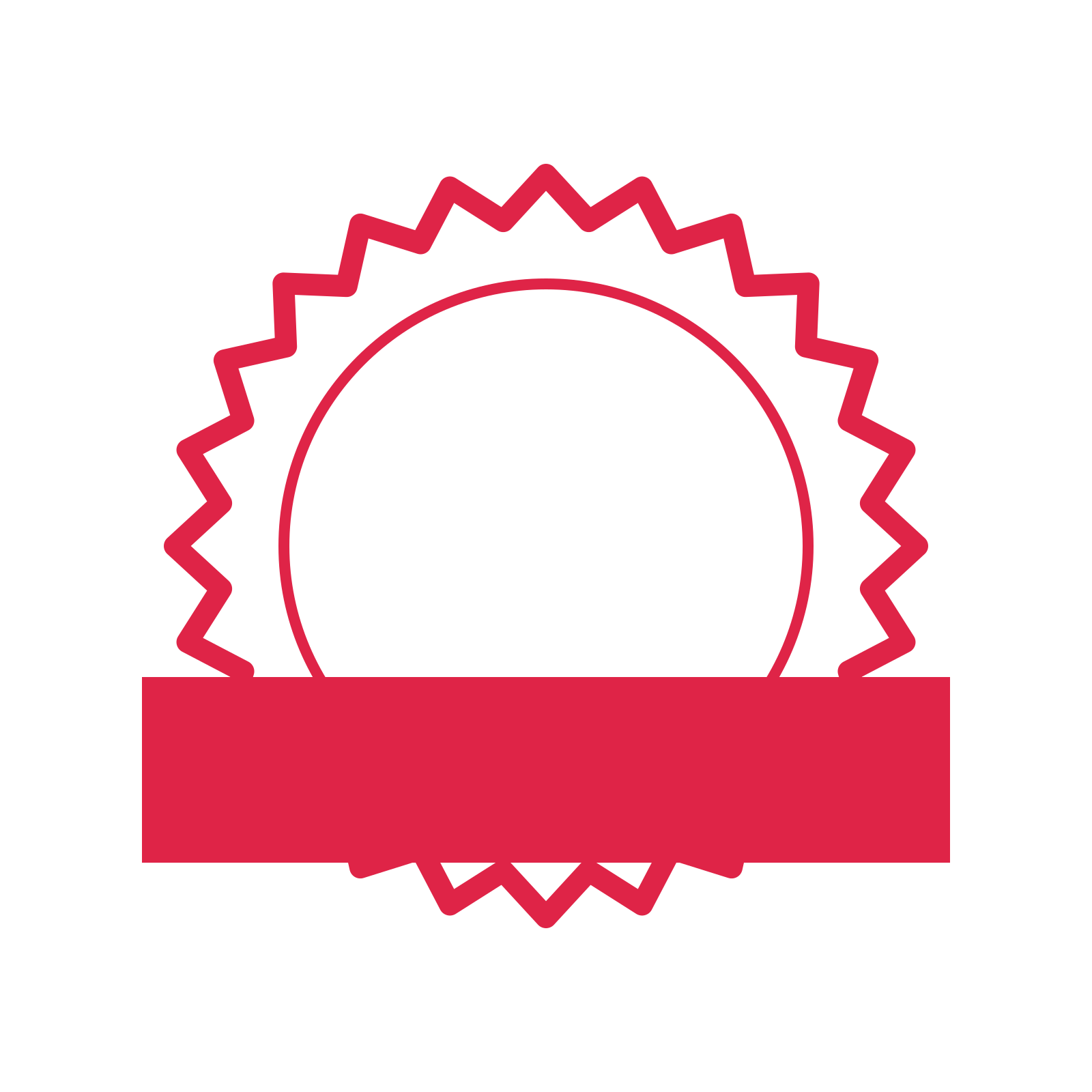 An open 24-point badge with soft scallops, with a straight ribbon.