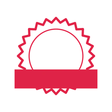 An open 24-point badge with soft scallops, with a straight ribbon.