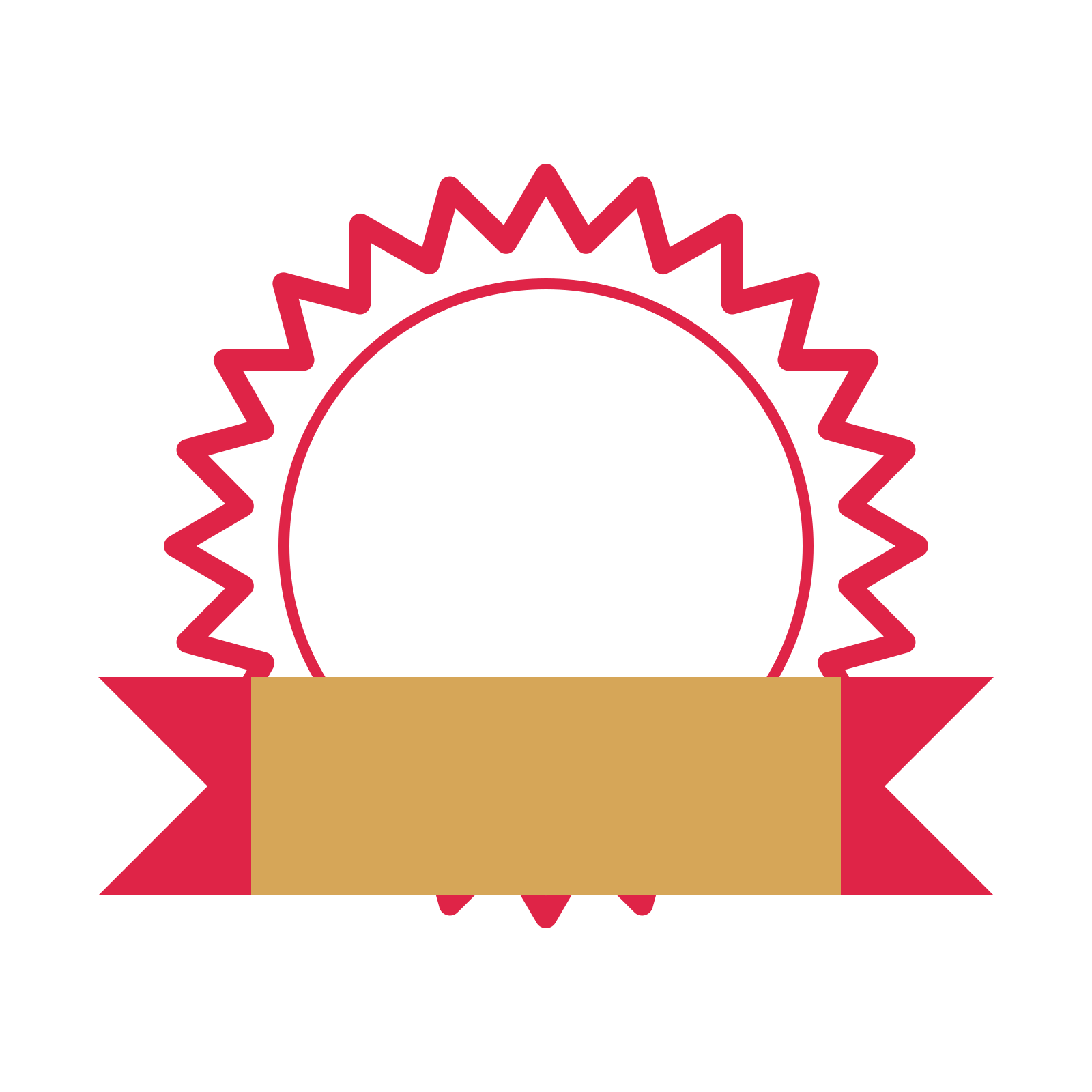 An open 24-point badge with classic scallops, with a folded ribbon.