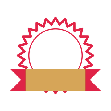 An open 24-point badge with classic scallops, with a folded ribbon.