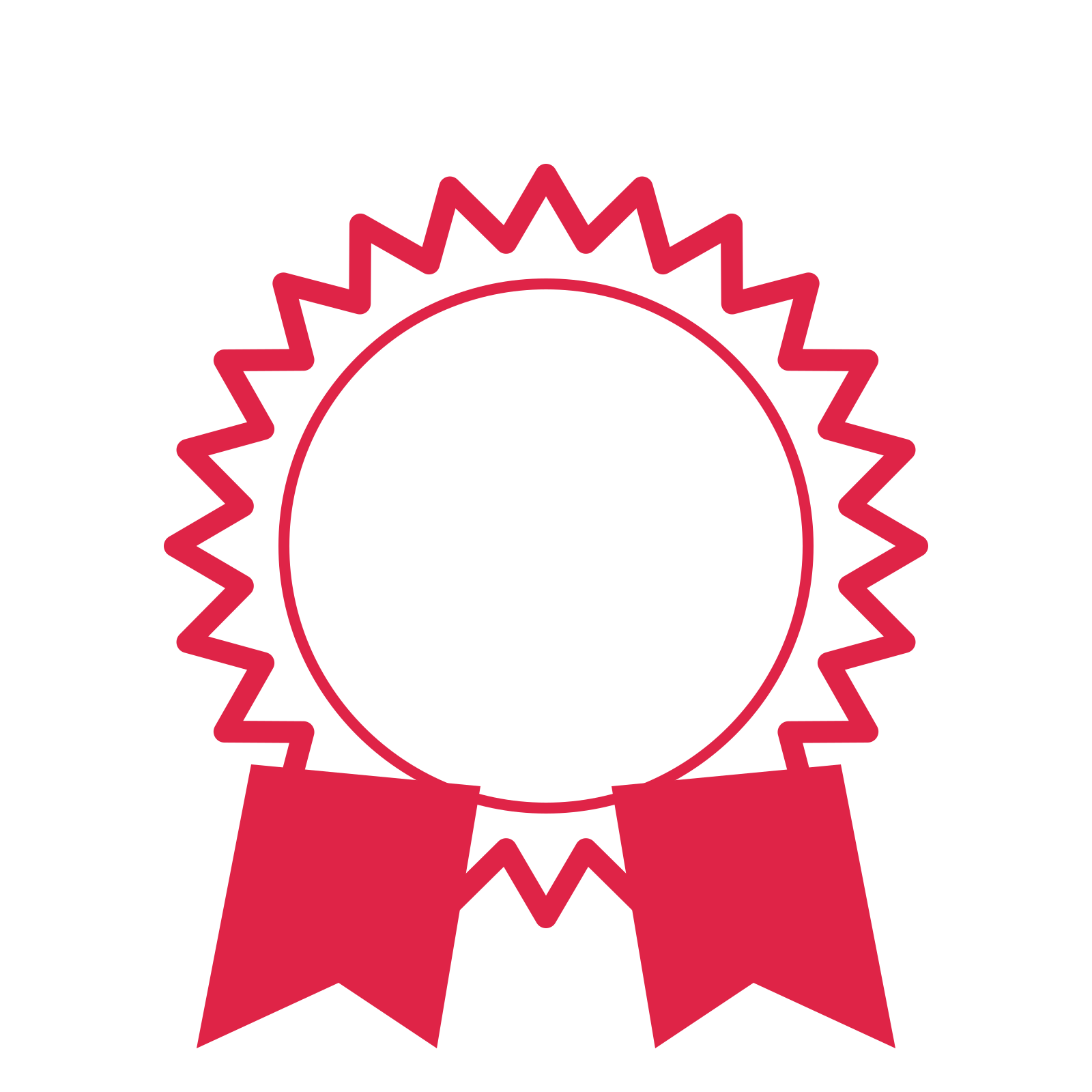 An open 24-point badge with classic scallops, with a split ribbon.