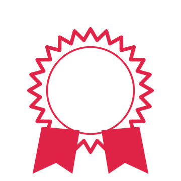 An open 24-point badge with classic scallops, with a split ribbon.