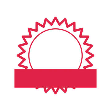 An open 24-point badge with classic scallops, with a straight ribbon.