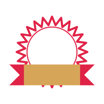 An open 24-point badge with pronounced scallops, with a folded ribbon.