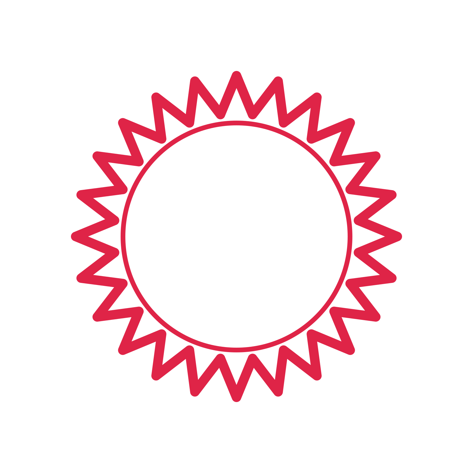 An open 24-point badge with pronounced scallops, without a ribbon.