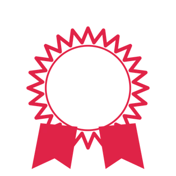 An open 24-point badge with pronounced scallops, with a split ribbon.