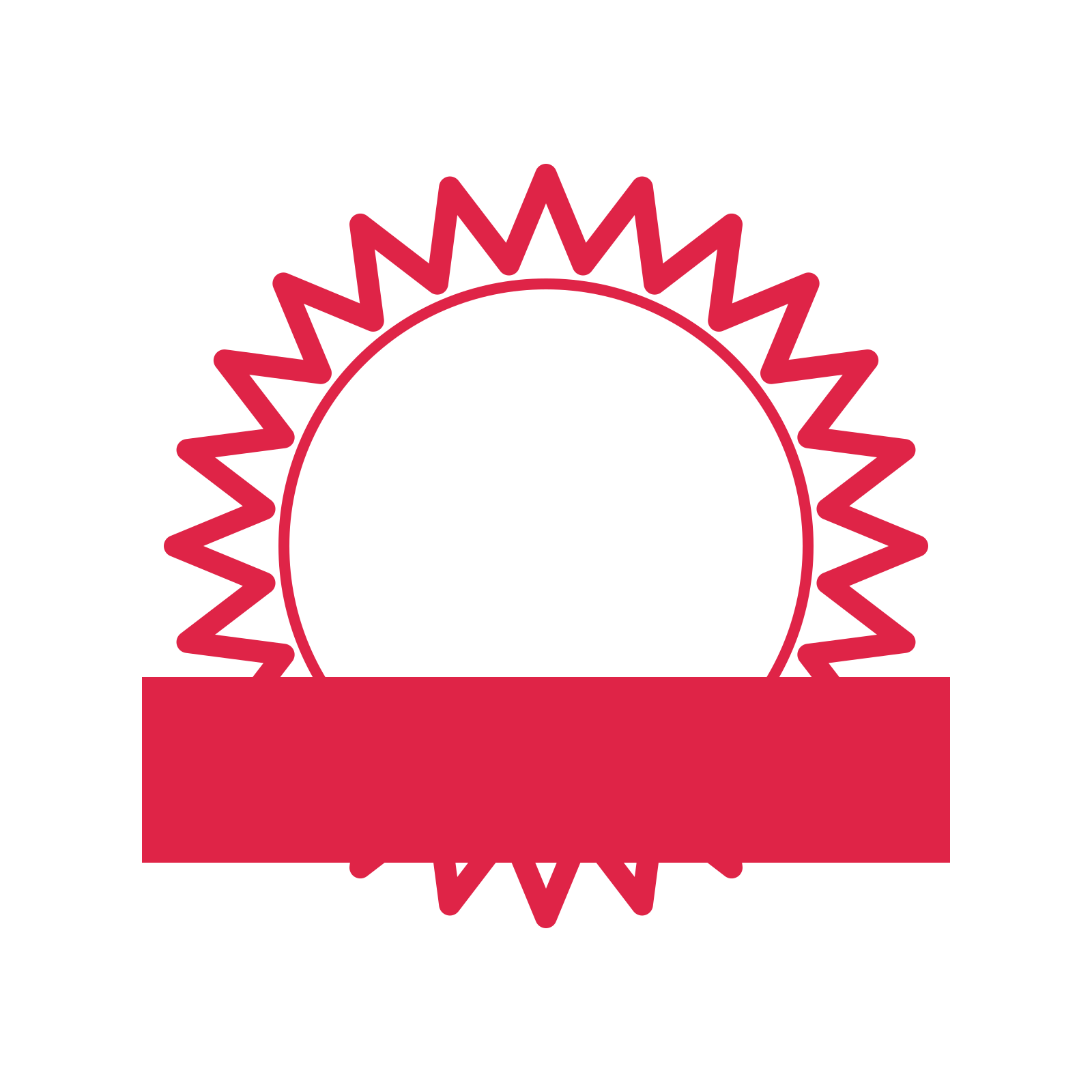 An open 24-point badge with pronounced scallops, with a straight ribbon.