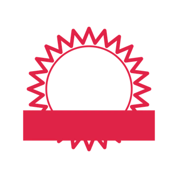 An open 24-point badge with pronounced scallops, with a straight ribbon.