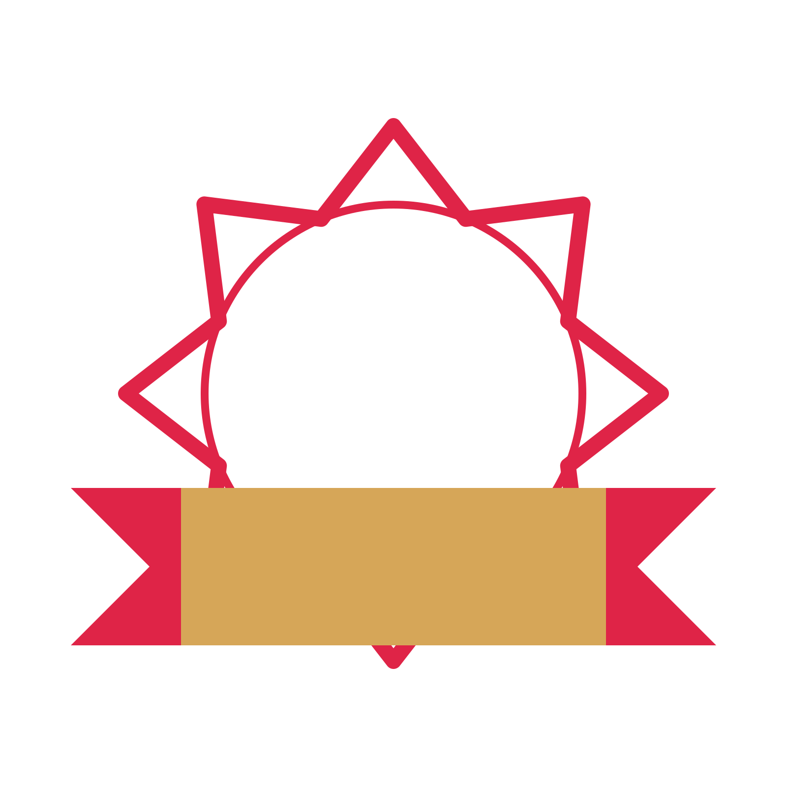 An open 8-point badge with deep scallops, with a folded ribbon.