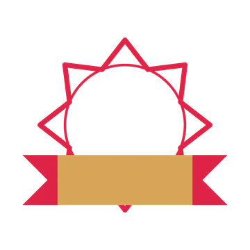 An open 8-point badge with deep scallops, with a folded ribbon.