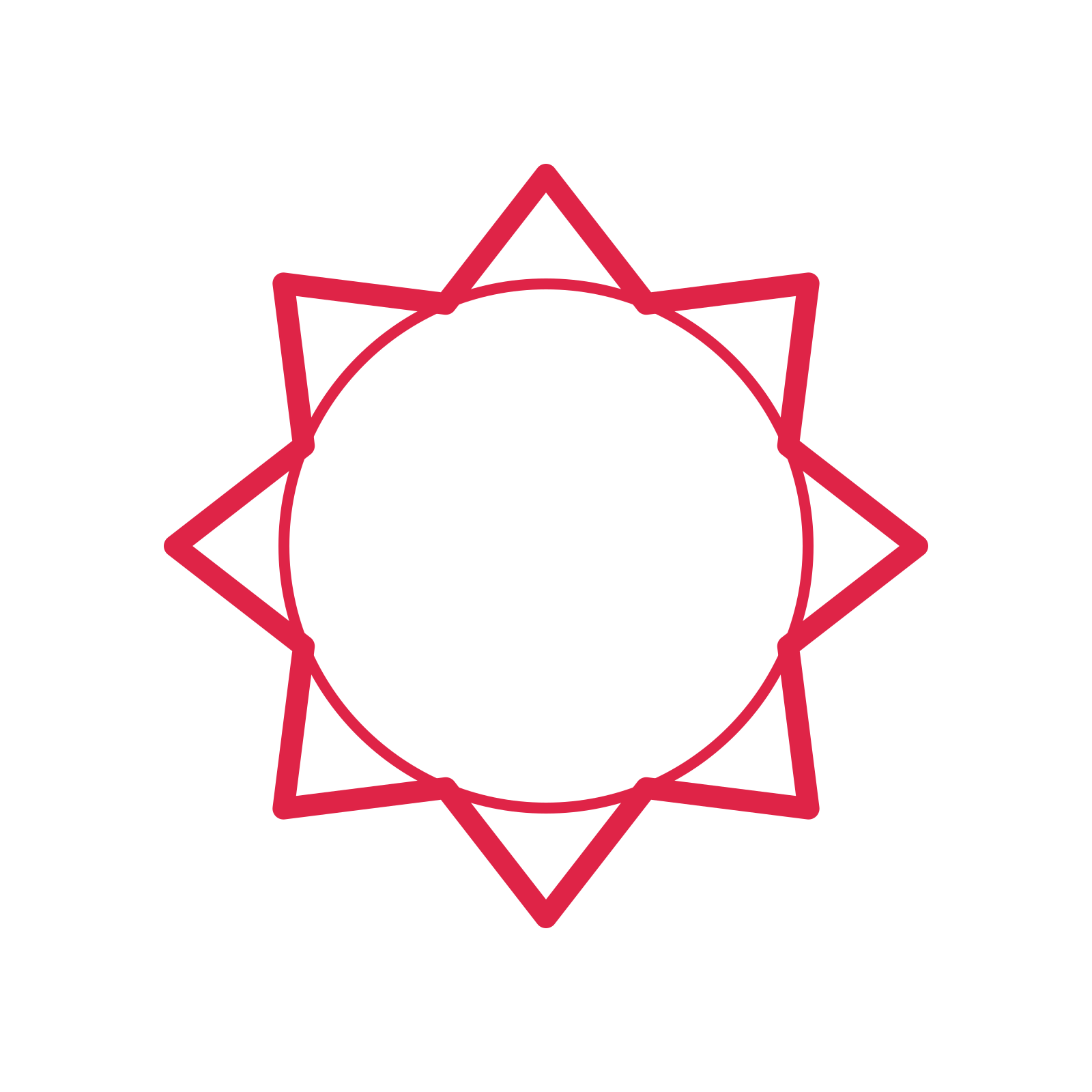 An open 8-point badge with deep scallops, without a ribbon.