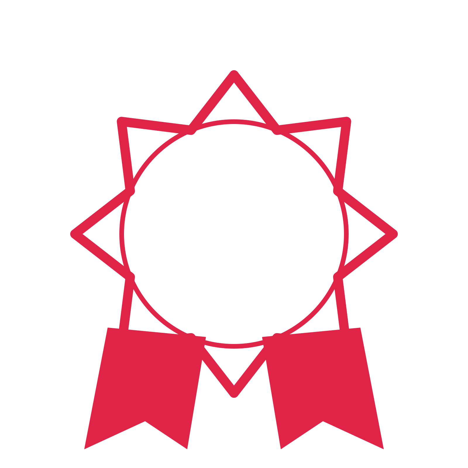 An open 8-point badge with deep scallops, with a split ribbon.