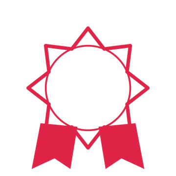 An open 8-point badge with deep scallops, with a split ribbon.