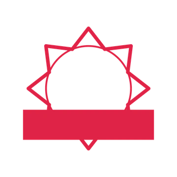 An open 8-point badge with deep scallops, with a straight ribbon.