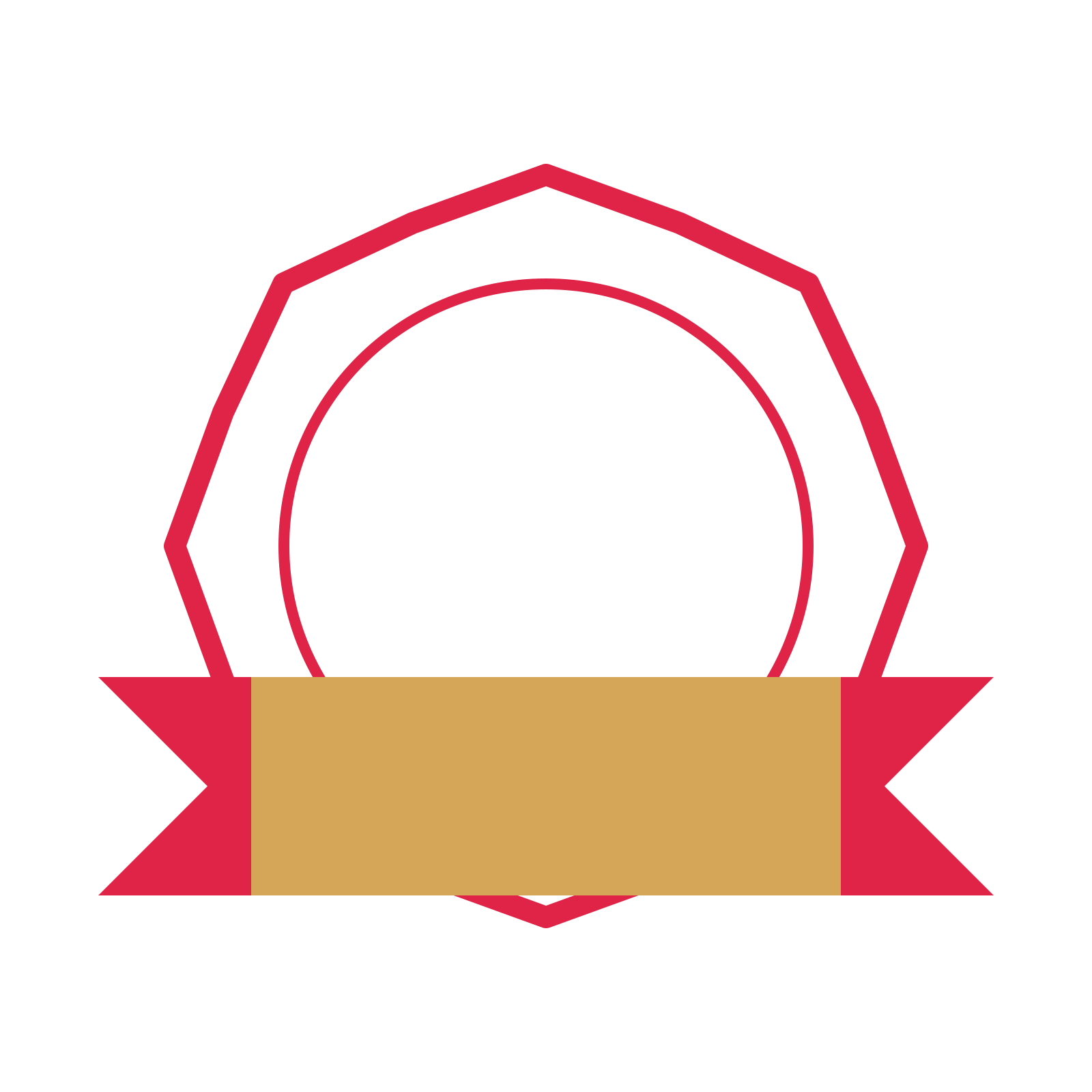 An open 8-point badge with shallow scallops, with a folded ribbon.