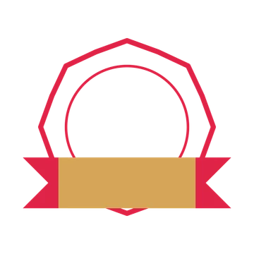 An open 8-point badge with shallow scallops, with a folded ribbon.