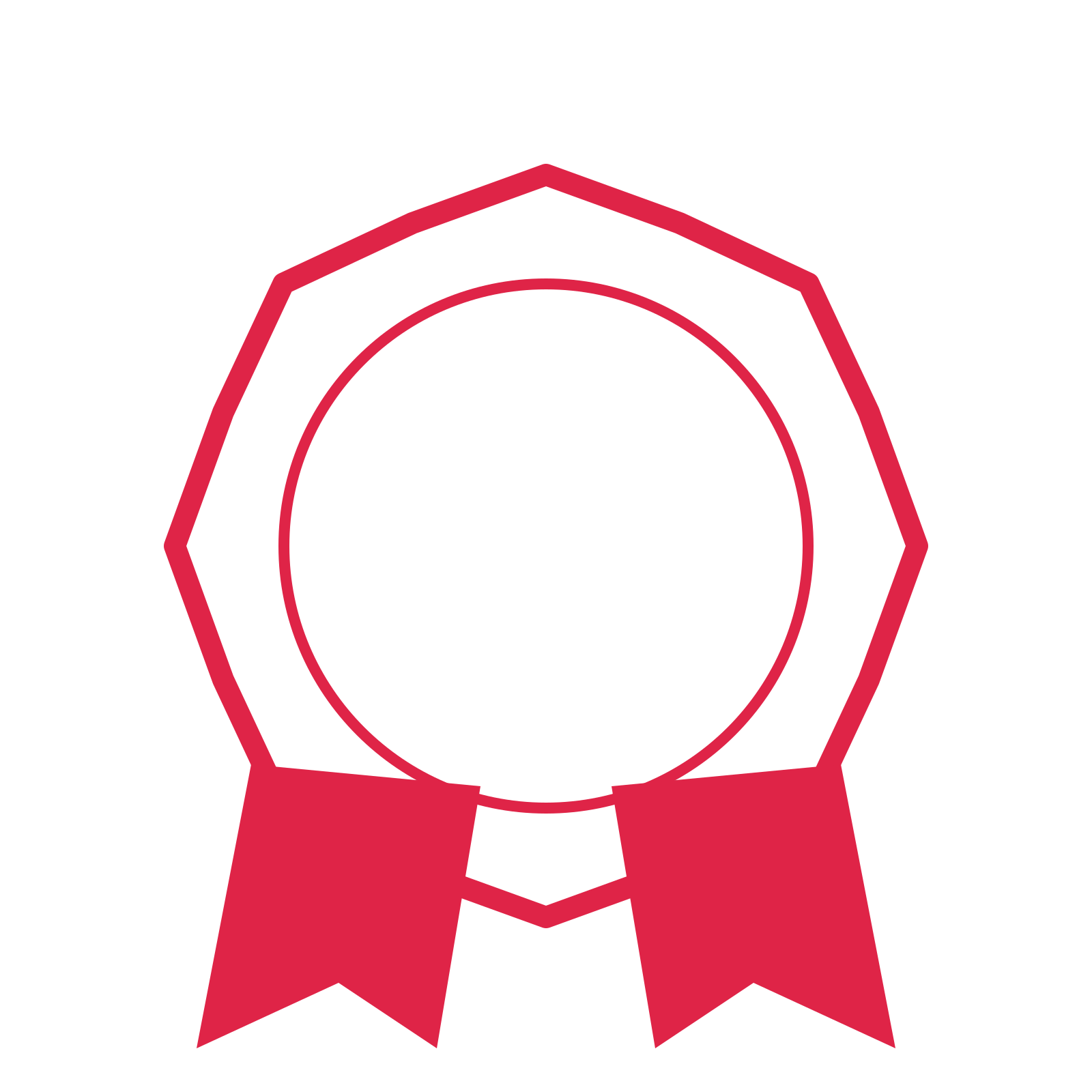 An open 8-point badge with shallow scallops, with a split ribbon.