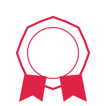 An open 8-point badge with shallow scallops, with a split ribbon.